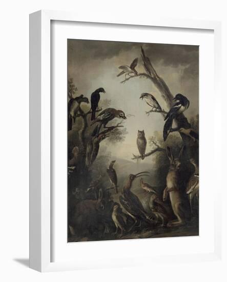 Deux lièvres parmi une grande quantité d'oiseaux.-Nicasius Bernaerts-Framed Giclee Print