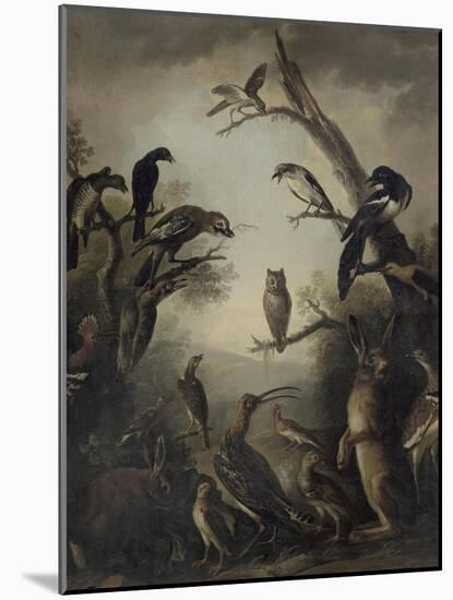 Deux lièvres parmi une grande quantité d'oiseaux.-Nicasius Bernaerts-Mounted Giclee Print