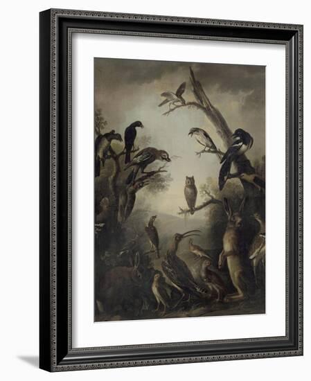 Deux lièvres parmi une grande quantité d'oiseaux.-Nicasius Bernaerts-Framed Giclee Print