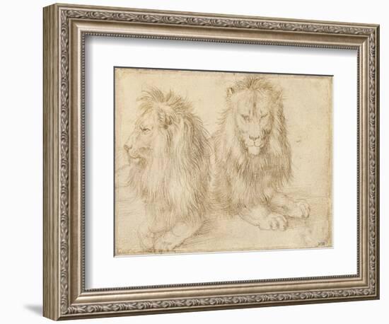 Deux Lions Assis - Dessin De Albrecht Durer (1471-1528), 1521 - Two Seated Lions - Pencil on Paper-Albrecht Dürer or Duerer-Framed Giclee Print