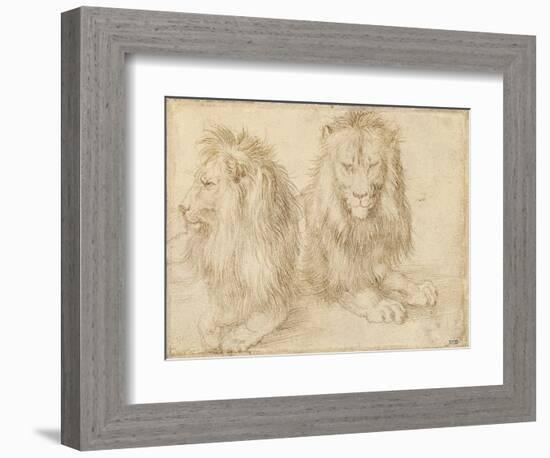 Deux Lions Assis - Dessin De Albrecht Durer (1471-1528), 1521 - Two Seated Lions - Pencil on Paper-Albrecht Dürer or Duerer-Framed Giclee Print