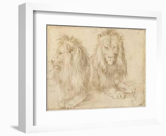 Deux Lions Assis - Dessin De Albrecht Durer (1471-1528), 1521 - Two Seated Lions - Pencil on Paper-Albrecht Dürer or Duerer-Framed Giclee Print