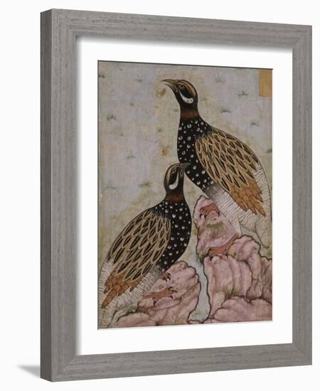 Deux perdrix sur des rochers-null-Framed Giclee Print