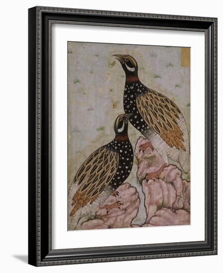 Deux perdrix sur des rochers-null-Framed Giclee Print