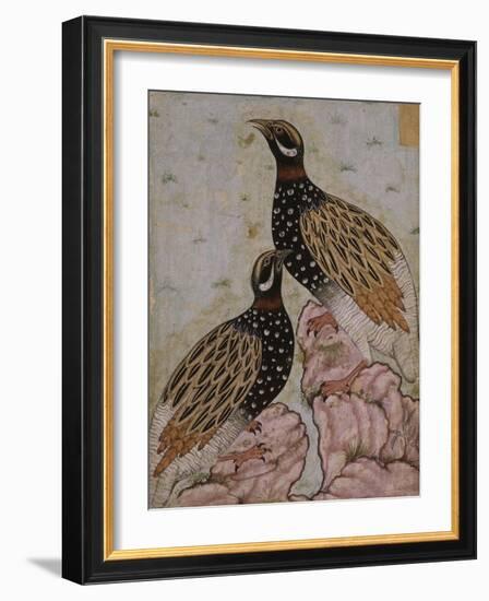 Deux perdrix sur des rochers-null-Framed Giclee Print