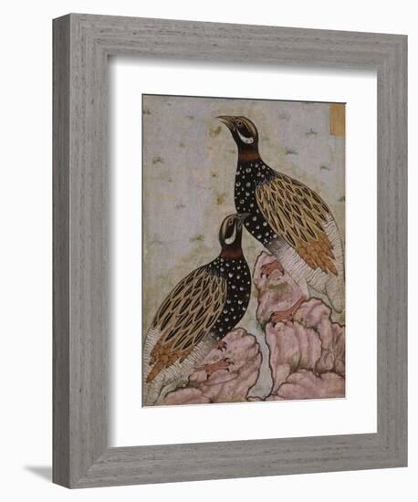 Deux perdrix sur des rochers-null-Framed Giclee Print