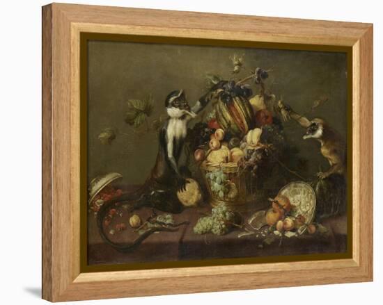 Deux singes pillant une corbeille de fruits-Frans Snyders-Framed Premier Image Canvas