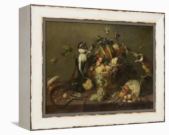 Deux singes pillant une corbeille de fruits-Frans Snyders-Framed Premier Image Canvas