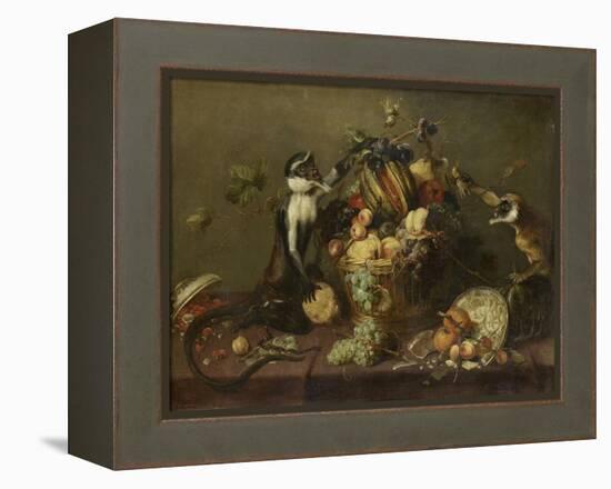 Deux singes pillant une corbeille de fruits-Frans Snyders-Framed Premier Image Canvas