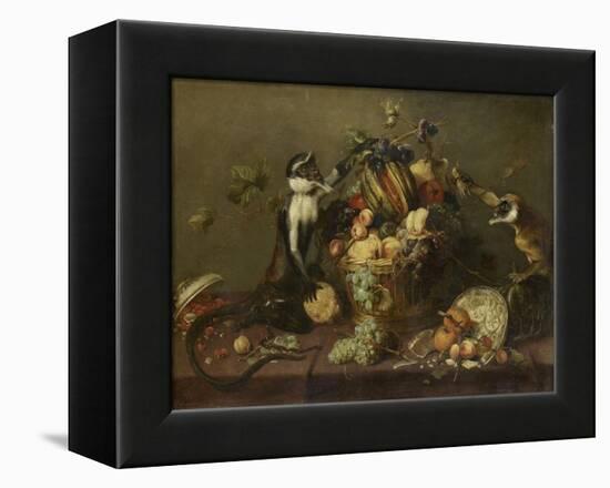 Deux singes pillant une corbeille de fruits-Frans Snyders-Framed Premier Image Canvas