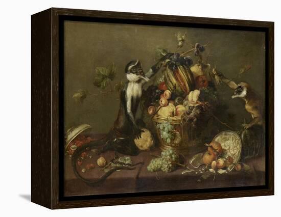 Deux singes pillant une corbeille de fruits-Frans Snyders-Framed Premier Image Canvas