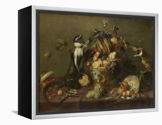 Deux singes pillant une corbeille de fruits-Frans Snyders-Framed Premier Image Canvas