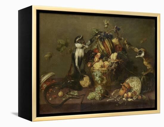 Deux singes pillant une corbeille de fruits-Frans Snyders-Framed Premier Image Canvas