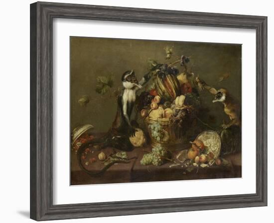 Deux singes pillant une corbeille de fruits-Frans Snyders-Framed Giclee Print