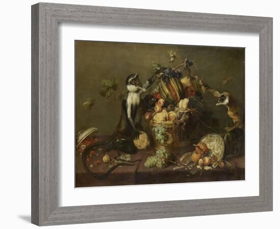 Deux singes pillant une corbeille de fruits-Frans Snyders-Framed Giclee Print