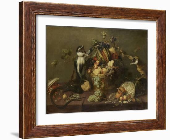 Deux singes pillant une corbeille de fruits-Frans Snyders-Framed Giclee Print