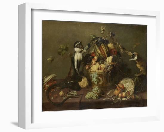 Deux singes pillant une corbeille de fruits-Frans Snyders-Framed Giclee Print