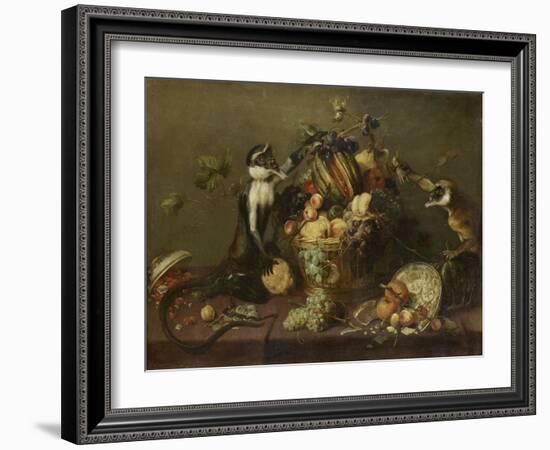 Deux singes pillant une corbeille de fruits-Frans Snyders-Framed Giclee Print