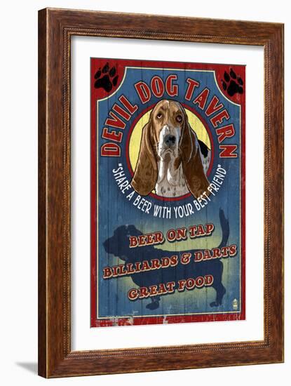 Devil Dog Tavern - Basset Hound-Lantern Press-Framed Art Print