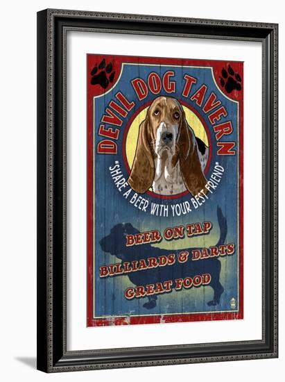 Devil Dog Tavern - Basset Hound-Lantern Press-Framed Art Print