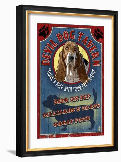 Devil Dog Tavern - Basset Hound-Lantern Press-Framed Art Print