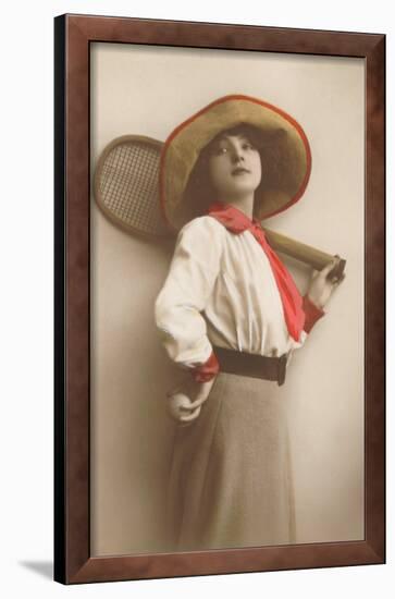 Devil-May-Care Woman Tennis Player in Hat-null-Framed Art Print