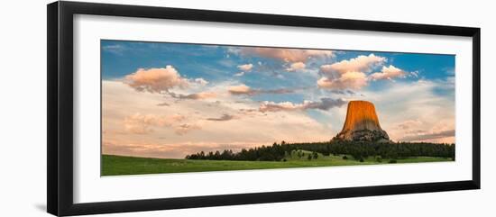 Devils Tower Against Cloudy Sky at Dusk, Devils Tower National Monument, Crook County, Wyoming, USA-null-Framed Photographic Print