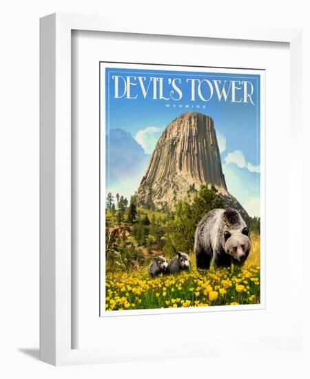 Devils Tower-Old Red Truck-Framed Giclee Print