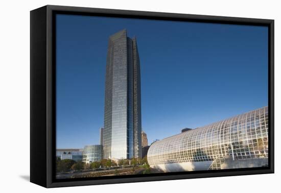 Devon Tower and Myriad Botanical Gardens, Oklahoma City, Oklahoma, USA-Walter Bibikow-Framed Premier Image Canvas