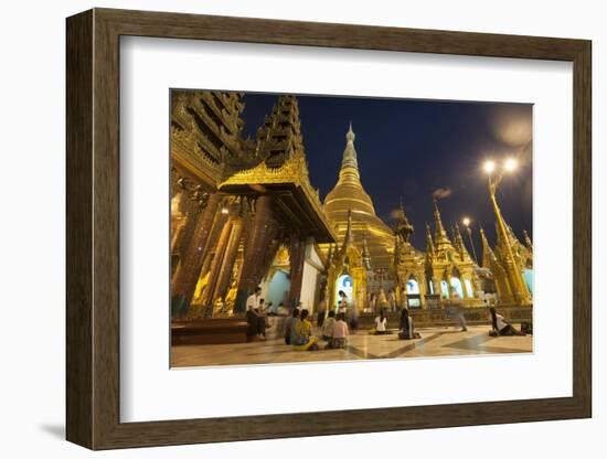 Devotees come to pray at Shwedagon Pagoda, Yangon (Rangoon), Myanmar (Burma), Asia-Alex Treadway-Framed Photographic Print