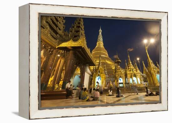 Devotees come to pray at Shwedagon Pagoda, Yangon (Rangoon), Myanmar (Burma), Asia-Alex Treadway-Framed Premier Image Canvas