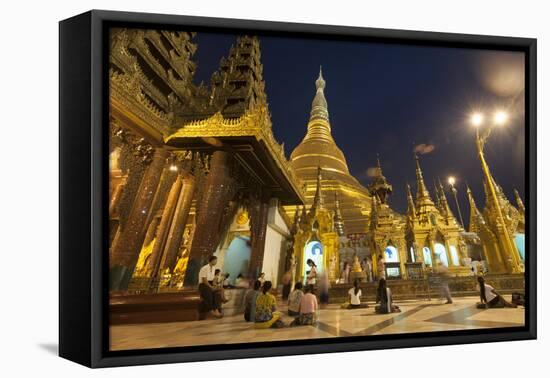 Devotees come to pray at Shwedagon Pagoda, Yangon (Rangoon), Myanmar (Burma), Asia-Alex Treadway-Framed Premier Image Canvas