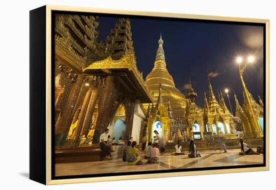 Devotees come to pray at Shwedagon Pagoda, Yangon (Rangoon), Myanmar (Burma), Asia-Alex Treadway-Framed Premier Image Canvas