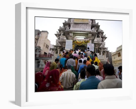 Devotees Queuing to Do Puja at Kankera Festival, after Diwali Celebrations, Jagdish Temple, India-Annie Owen-Framed Photographic Print