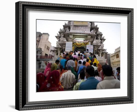 Devotees Queuing to Do Puja at Kankera Festival, after Diwali Celebrations, Jagdish Temple, India-Annie Owen-Framed Photographic Print