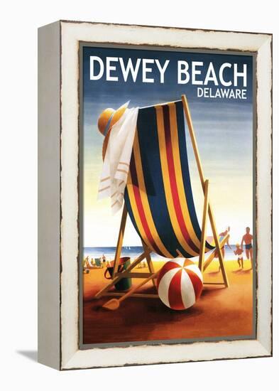 Dewey Beach, Delaware - Beach Chair and Ball-Lantern Press-Framed Stretched Canvas