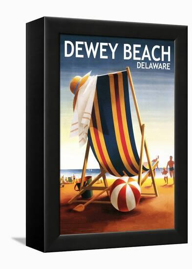 Dewey Beach, Delaware - Beach Chair and Ball-Lantern Press-Framed Stretched Canvas