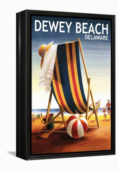 Dewey Beach, Delaware - Beach Chair and Ball-Lantern Press-Framed Stretched Canvas