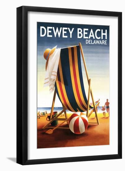 Dewey Beach, Delaware - Beach Chair and Ball-Lantern Press-Framed Art Print