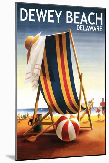 Dewey Beach, Delaware - Beach Chair and Ball-Lantern Press-Mounted Art Print