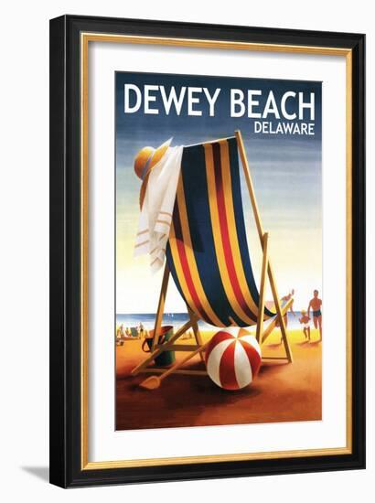 Dewey Beach, Delaware - Beach Chair and Ball-Lantern Press-Framed Art Print