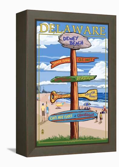 Dewey Beach, Delaware - Destination Signpost-Lantern Press-Framed Stretched Canvas