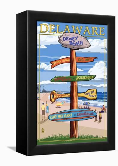 Dewey Beach, Delaware - Destination Signpost-Lantern Press-Framed Stretched Canvas