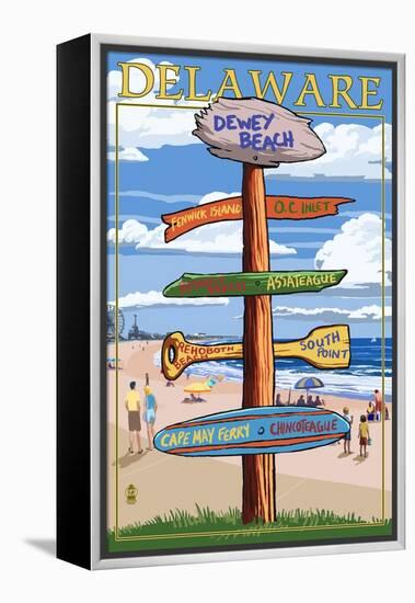 Dewey Beach, Delaware - Destination Signpost-Lantern Press-Framed Stretched Canvas