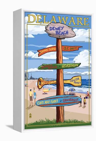 Dewey Beach, Delaware - Destination Signpost-Lantern Press-Framed Stretched Canvas