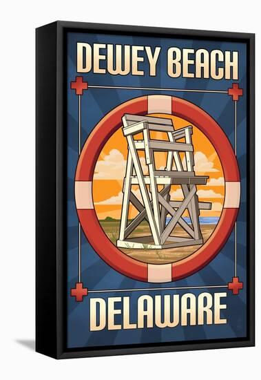 Dewey Beach, Delaware - Lifeguard Chair-Lantern Press-Framed Stretched Canvas