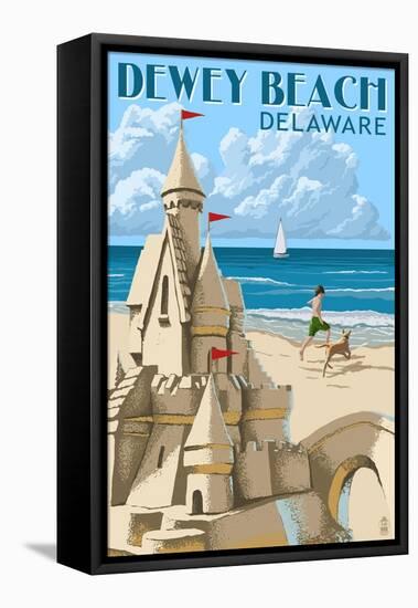 Dewey Beach, Delaware - Sandcastle-Lantern Press-Framed Stretched Canvas