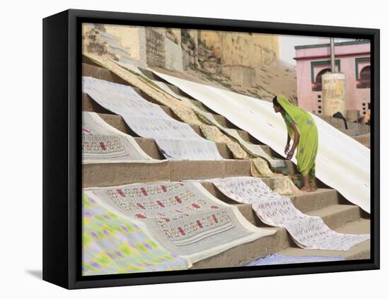 Dhobi Wallah Drying Laundry, Ghats, Varanasi, Uttar Pradesh, India, Asia-Wendy Connett-Framed Premier Image Canvas