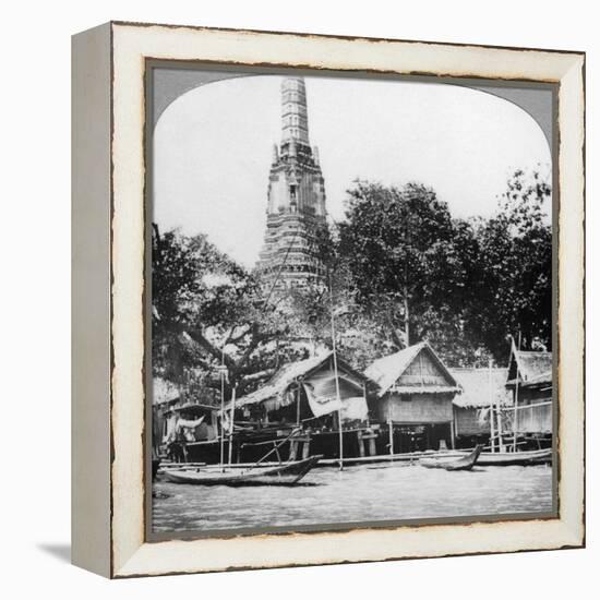 Dhows and Houses on the Chao Phraya River, Bangkok, Thailand, 1900s-null-Framed Premier Image Canvas