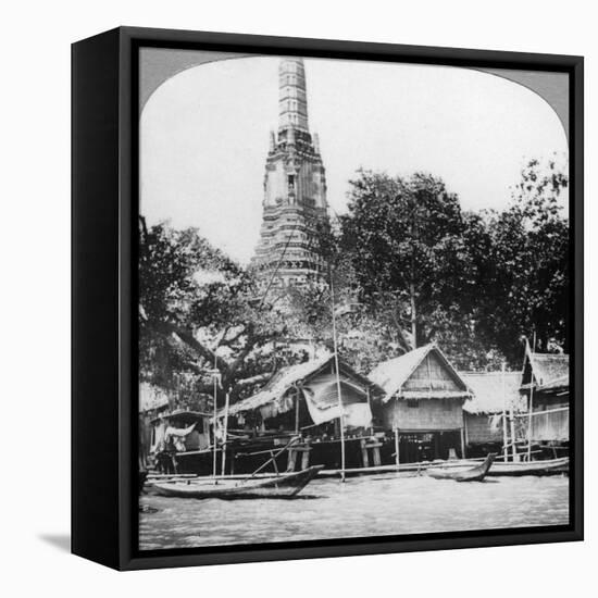 Dhows and Houses on the Chao Phraya River, Bangkok, Thailand, 1900s-null-Framed Premier Image Canvas